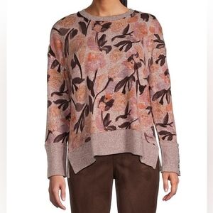 Westbound Knit Sweater Top Womens Size XL Pink Brown Floral Granny Grandma Retro